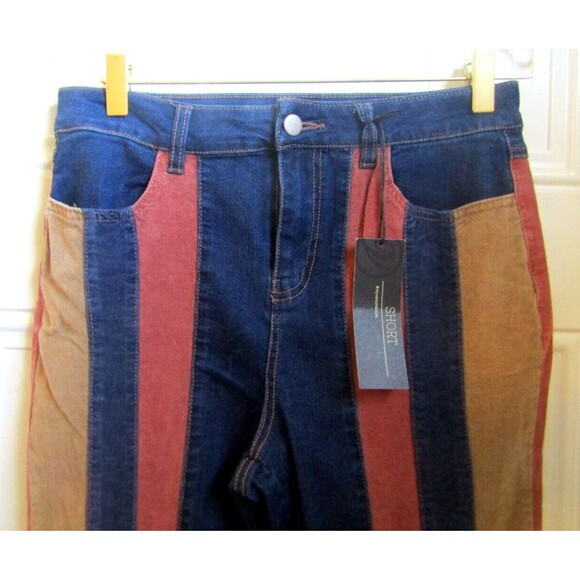 Versona Flare Jeans Striped Patchwork Colorblock 70s Boho NWT Size 6 Sm - Picture 3 of 9
